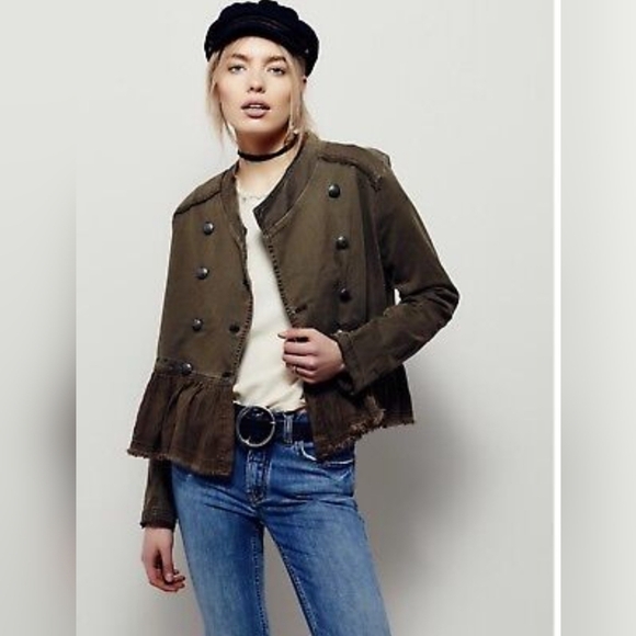 Free People Olive Green Military Bomber Jacket Size XS - Picture 3 of 10